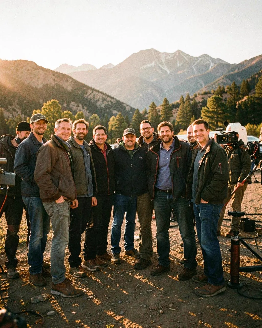Production crew team standing together on a Colorado mountain location